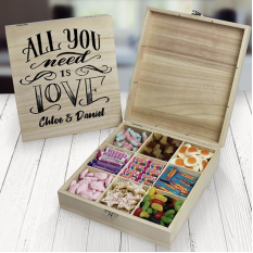 Hampers and Gifts to the UK - Send the Personalised All You Need is Love Large Wooden Sweet Box